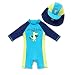 Bonverano Kids UPF 50+ Sun Protection 3/4 Sleeves One Piece Zip Sunsuit with Sun Cap(6-9 months, Blue)