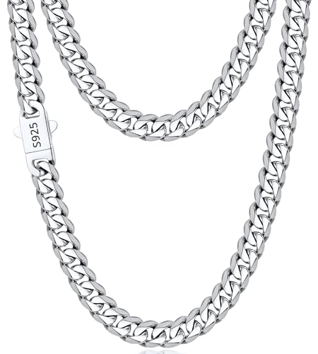 Lovjewl 925 Sterling Silver Plated Chain Necklace for Men, 7mm Stainless Steel Cuban Link Chain for Men, Sturdy Fashion Mens Chains Necklace, 24 Inch at Amazon