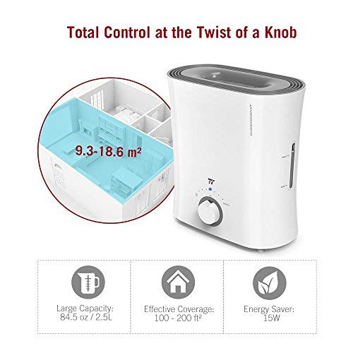 TaoTronics Evaporative Humidifier for Guitar Room, Top Fill Humidifiers