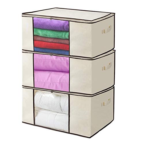KEEGH Clothes Storage Bags Organizer Set of 3 Foldable Large Oxford Breathable Comforter Blanket Storage Containers with Zippers Perfect for Closet Seasonal Clothing Sheet Pillows