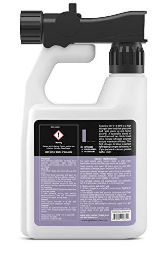 LawnStar 30-0-0 NPK Fertilizer (32 OZ) - Makes Grass Grow Greener, Faster - Liquid Lawn Food w/Slow Release Nitrogen - High Nitrogen Premium Blend, Treats Deficiency, All Grass Types - American Made