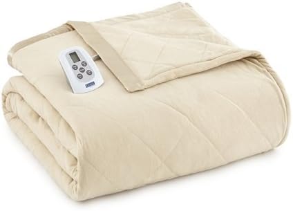 Shavel Home Products Micro Flannel Solid Electric Heated Blanket, Chino, Queen