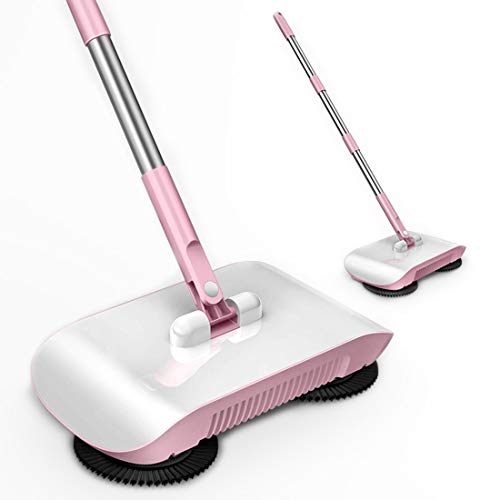Rayzi Household Cleaning 360 Hand Push Automatic Sweeper Broom - Including Broom & Dustpan & Trash Bin - Non Electric for Tile,Marble, and Hardwood, 2 x Cloth (Pink)