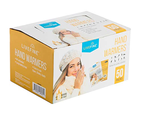 Livefine Hand Warmers – Long-Lasting Air Activated Heat Packs – Up to 10 Hours of Warmth for Outdoor Construction, Winter Sports, Football Tailgating & More – 50 Pack (Certified Refurbished)