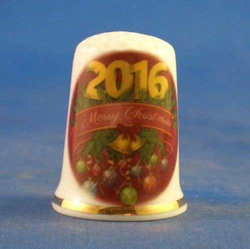 Porcelain China Collectable Thimble -- Merry Christmas 2017 Free Gift Box