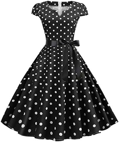 Sunnywill Women Dress, Valentine's Gifts Women Vintage 1950s Retro Short Sleeve Print Evening Party Gown Prom Swing Dress Womens Elegant Halter DressA-line Dress
