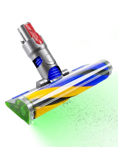 Cabezal de limpieza V15 Fluffy Optic para Dyson V15, V11, V10, V8, V7 – Detección de polvo con luz verde, accesorio de rodillo suave para suelos de madera | Luz verde revela el polvo, articulación de 90°, cepillo suave protege suelos, solo 390 g, cepillo extraíble y lavable