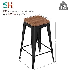 SHINEBOOM Barstools Set of 4 Black Metal Bar Stools