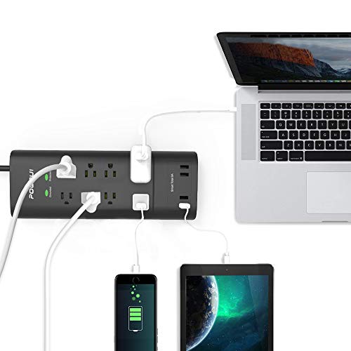 POWRUI 8-Outlet Surge Protector Power Strip with 4 USB Charging Ports and 6-Foot Heavy Duty Extension Cord, 2100 Joules
