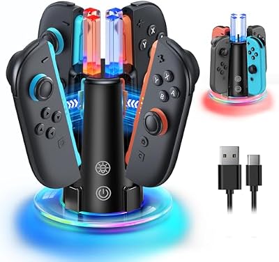 Carregador 8 em 1 para Nintendo Switch 2 & 1 e OLED com luz RGB - Acessórios para estações de carregamento para comando JoyCon 2 & 1 com indicador LED de jogo