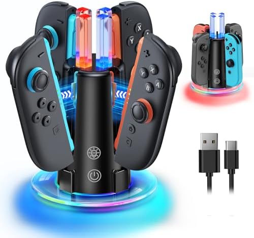 Switch Controller Stazione di ricarica per Joy Con 2 e 1 con luci RGB, compatibile con Nintendo Switch 2 e 1 e accessori OLED, supporto di ricarica portatile, controller compatto