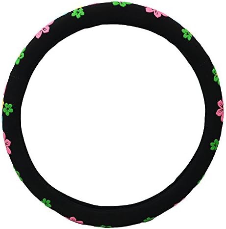 KM WORLD New Eco-Friendly Medium Steering Wheel Cover Hawaiian Floral Flower Design - Model KMSW-BK/M-201