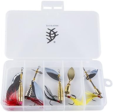 5Pcs JIGFISH Fishing Lure Spinnerbait ,Bass Trout Salmon Hard Metal Spinner baits kit with 1 Tackle Boxes