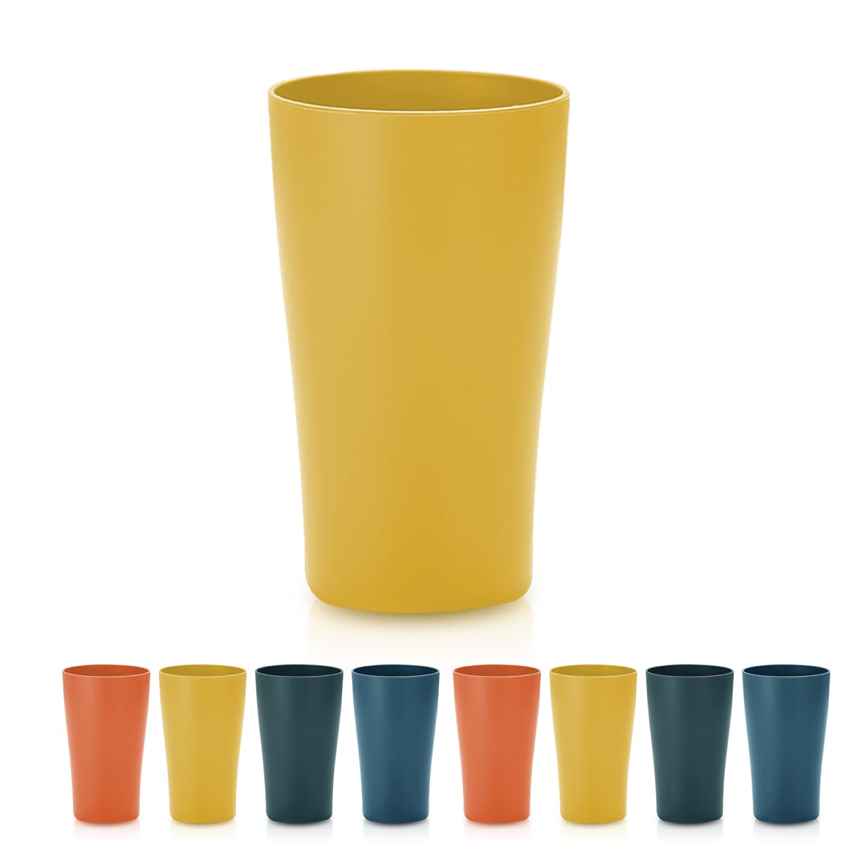 Kyraton Plastic Cups Reusable 8 Pieces, Unbreakable Water Drinking Cup, Tumblers for Indoor Outdoor Travel Poolside Bathroom Adult Light Weight Easy to Carry BPA Free (Gold Yellow)