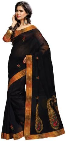 Fabdeal Indian Wear Black Floral Print Cotton Saree Sari Sarees
