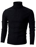 Ohoo Mens Slim Fit Narrow Ribbed Cotton Blend Turtleneck Pullover/DCP026-BLACK-M