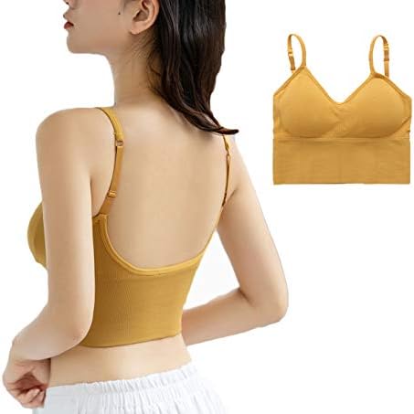 Longwu ブラトップ パット付きバックオープンキャミソール ブラキャミ 体型キャミソール 補正 人気 ブラ要らず キャミソール ノーワイヤー カップ付き リブ 背中開き Vネック インナー タンクトップ キャミ レディース 下着 春夏