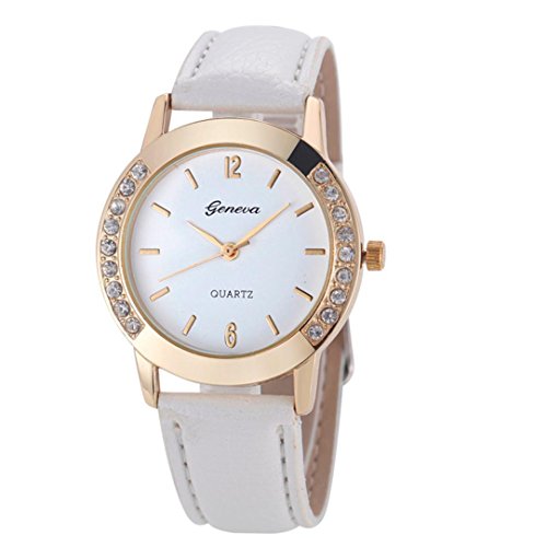 START Fashion Women Diamond Leather Quartz Watches-White