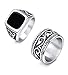 FINREZIO 2Pcs Stainless Steel Rings for Men Vintage Biker Signet & Band Ring Set Size 7-15