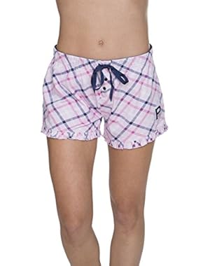Women's Plaid Ruffle Hem Elastic Waistband Pajama Sleep Shorts