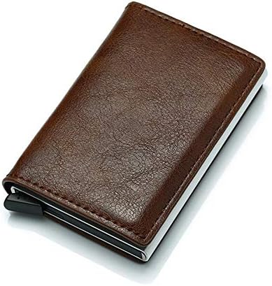 MEKEET Card Holder Slim RFID Blocking Protector Wallet Mens Card Case Leather Business Credit Card Holder Security Travel Wallet (Brown)