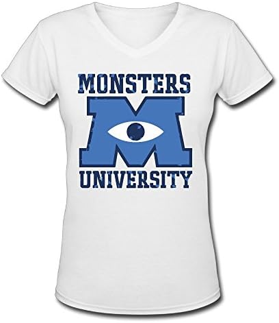 LTJTOT Women's M U Monsters University Logo V-Neck T-shirt White Small