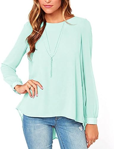 SEENSUN Women's Casual Chiffon Button Tops Long Sleeve Folds Blouses Shirts Green XXL