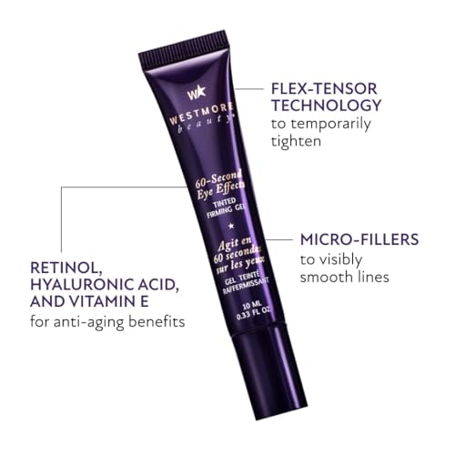 Westmore Beauty 60 Second Effects Tinted Firming Gel & Star Handheld Fan - Under Eye Cream For Puffiness And Bags Under Eyes - 10 mL Light to Medium - 0.33 Fl Oz