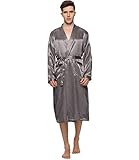 FAYBOX Men Satin Robe Long Bathrobe Lightweight Sleepwear