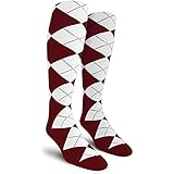 Argyle Golf Socks: Over-The-Calf - Maroon/White - Youth