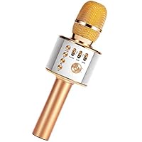 Wireless Bluetooth Karaoke Microphone for Kids Traely 3-in-1 Rechargeable Handheld Portable Karaoke Machine Christmas Birthday Gifts 3 4 5 6 Year Old Home Party for Android/iPhone/PC/TV Q37(Golden)