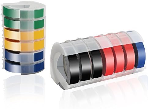 13 Rolls 3D Plastic Labels Comaptible Dymo Embossing Label Maker,White Print on Black/Red/Blue/Yellow/Green,3/8 x 9.8'