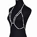 Bohemian Sexy Beads Shiny Luxury Long Rhinestone Bra Body Chains Jewelry Cross Statement Body Chain Bra for Women Beach Bikini Accessories (Silver, Double-Layered)