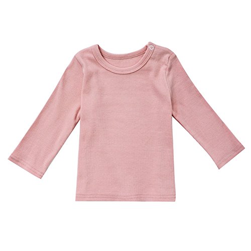 Unisex Baby Shirt Cotton Long Sleeve Tee Infant Tops Pink 13-18 Months