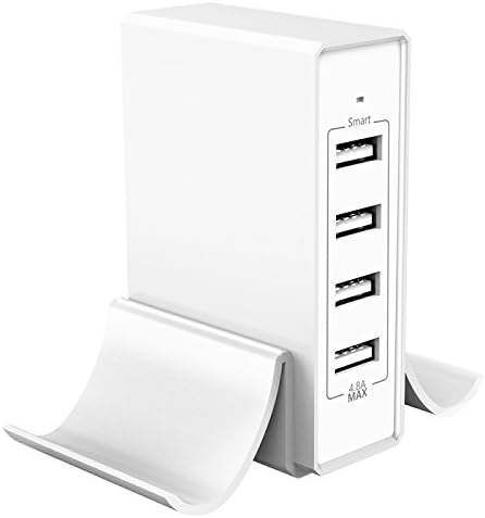 Usb Charger,4-Port USB Charger Desktop Charger Charging Station with Phone Stand Usb Adapter for iPhone X/8/7/6s/Plus,iPad Pro/Air/mini,Galaxy S7/S6/Edge/Plus,Note 8/7,LG,Nexus,HTC and More-White