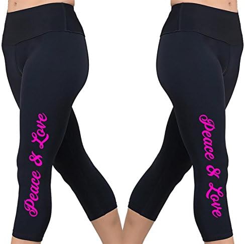 Women's PEACE AND LOVE Leggings/Capris, Black with Pink Print, Size M