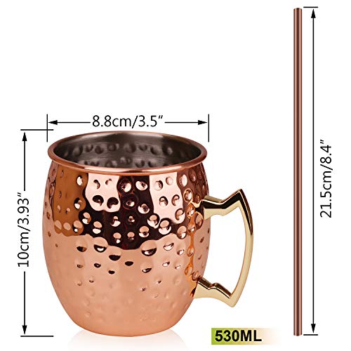 Hossejoy Moscow Mule Becher Umfasst 2 x Kupferbecher 550ML & 2 Trinkhalme – Großartig für Cocktail Gekühlte Getränk… – Bild 3