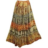 Mogul Interior Women's Tie Dye Cotton Skirt Gypsy Flared Maxi Length S/M
