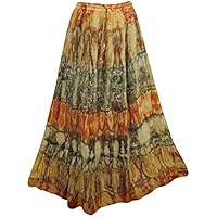 Mogul Interior Women's Tie Dye Cotton Skirt Gypsy Flared Maxi Length S/M