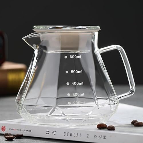 HOOPZOZA V60 Glass Coffee Pot 600mL Coffee Maker Diamond Style Teapot Glass Pot Pour Over Coffee with Lid (D-600+lid)