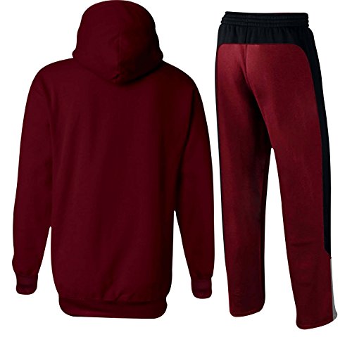 X-2 Full Zip Fleece Tracksuit Jogging Sweatsuit Activewear Hooded Black-Maroon 3XL