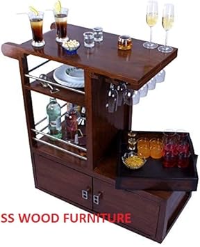SS WOOD Furniture Sheesham Wood Mobile with Castors Brolley Bar Trolley