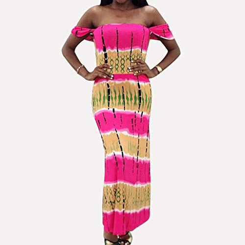 JDgoods Fashion Womens Sexy Tie Dyeing Print Off Shoulder Backless Short Sleeve Dress Pink