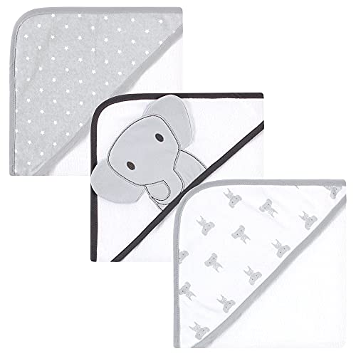 Hudson Baby Unisex Baby Cotton Rich Hooded Towels, Gray Modern Elephant, One Si…