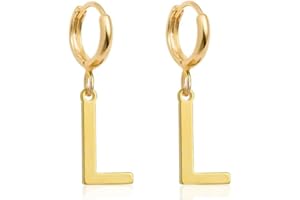 Fremttly 14K Gold Plated Initial Earrings, Dainty Gold Earrings Dangle Hoop Letter Earrings Cute Earrings for Women