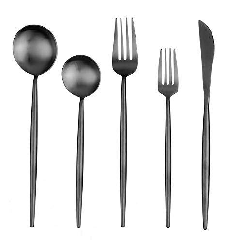 Artthome 20-Piece 18/10 Stainless Steel Flatware Silverware Dinnerware Set Cutlery Tableware Include Knife Fork Spoon (Black Matte) - Thumbnail 6