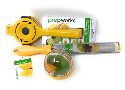 Prepworks Progressive Citrus Juicer, Manual Press Lemon Lime Squeezer, Zester and Cheese Stainless Steel Micro-plane Grater and Citrus Keeper Plus International Lemonade Recipes 3-Pack Set