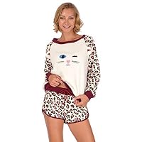 Body Candy Loungewear Short Set (Kitten w Leopard Print, XLarge)