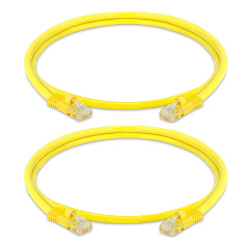 Cat5e Ethernet Cable - 3 ft Yellow - Gold Plated Contacts Male to Male Patch Cord (2 Pack)