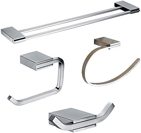 Ruddock 4-piece Polished Chrome Solid Brass Bathroom Accessory Sets Sturdy Towel Racks Towel Ring Toilet Paper Holder (KEW1)
